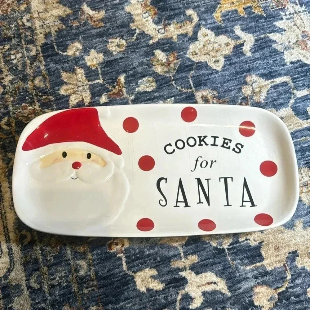 Magenta Cookies For Santa Ceramic Tray White/Red Santa Claus Christmas